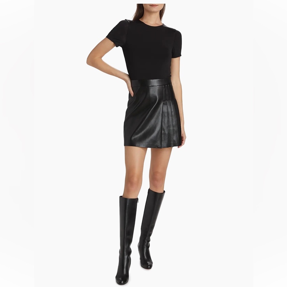 NWOT Alice + Olivia Chara Faux Leather Pleated Minidress Sz 6
